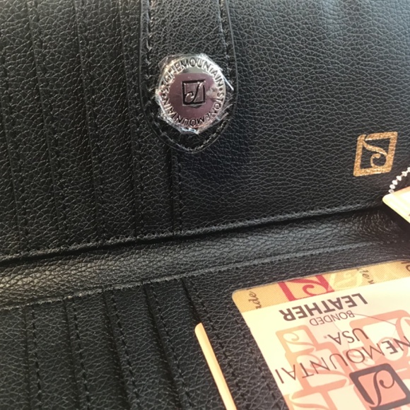 Women’s Wallet Bonded Leather, Black, Imprinted, Ornate, Silver Hardware - Picture 2 of 4